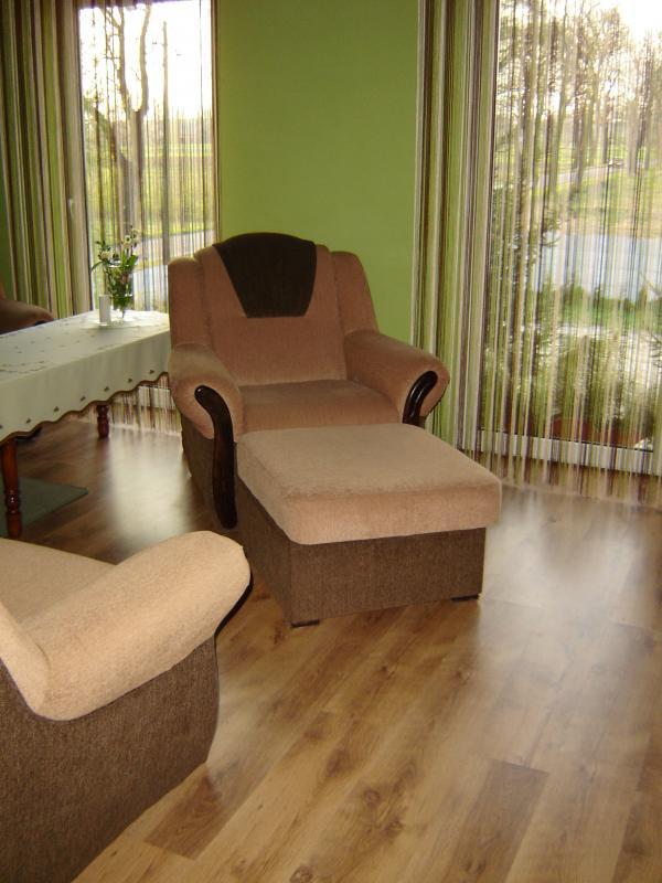 Salon z odkrytymi  belkami i sufitem w szczycie., zdjęcie 16