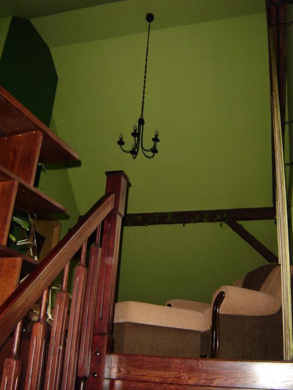 Salon z odkrytymi  belkami i sufitem w szczycie., zdjęcie 4