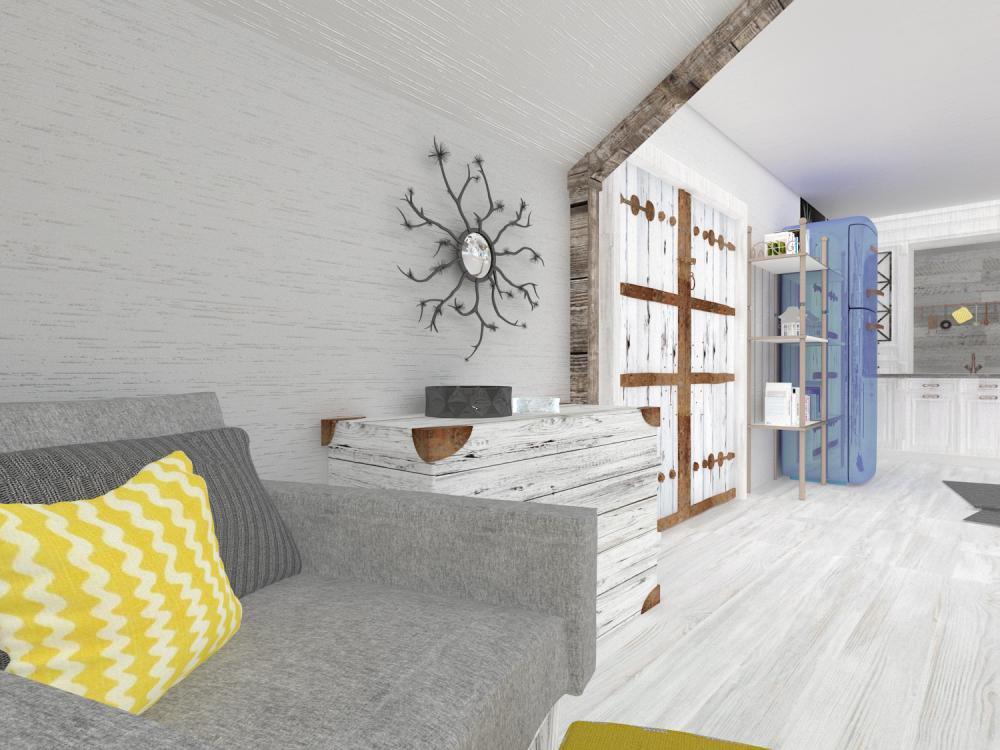 Skandynawski salon z elementami vintage