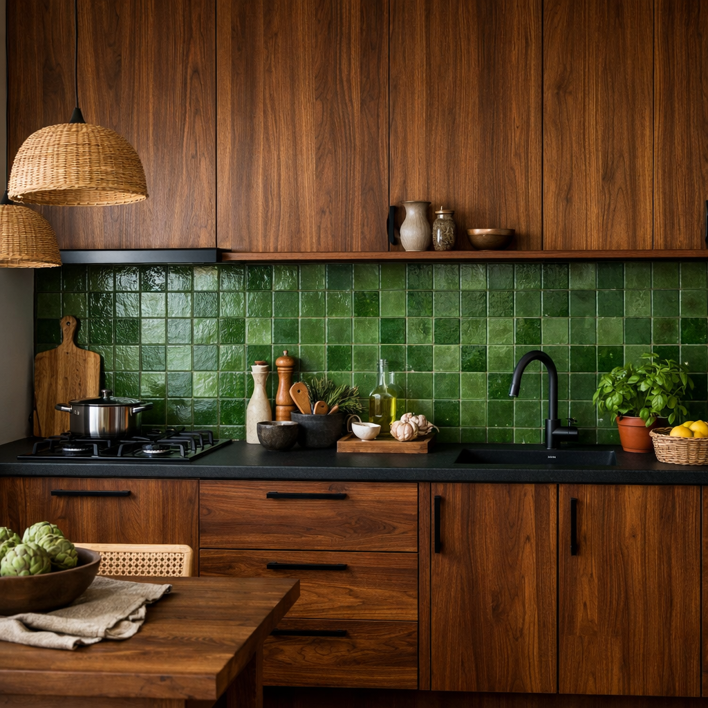 Jakie płytki pasują do drewnianych frontów w kuchni?