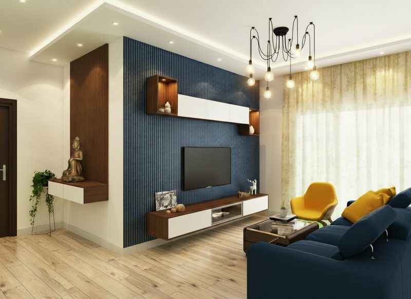 Salon przed wizualizacją - ciemne płytki podłogowe