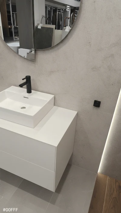 Wirtualna wizualizacja AI - Paradyż Fillstone Grey gres Pólpoler rektyfikowany 59.8x119.8  na podłodze