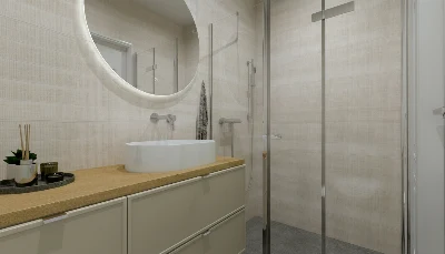 Wirtualna wizualizacja AI - Realonda Shell Fabric płytka ścienna 40x120  na ścianie