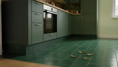 Wirtualna wizualizacja AI - Marazzi Lume Green MQ7W gres 10x10  na podłodze