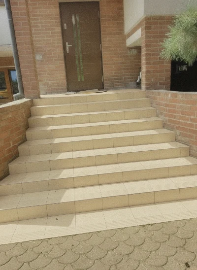 Wirtualna wizualizacja AI - Paradyż Viano Beige stopnica Narożna Kapinos 33x33  na podłodze