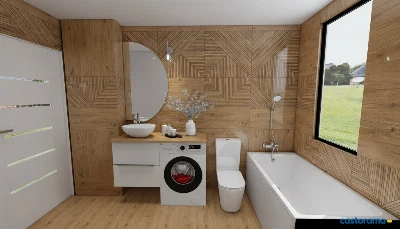 Wirtualna wizualizacja AI - Marmara Morris Wood Stick MIX płytka ścienna 60x120  na ścianie
