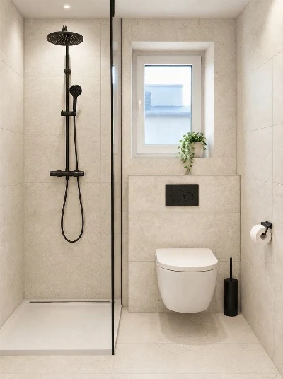 Wirtualna wizualizacja AI - Emil Ceramica Matera Stone Neutra Beige Silktech gres rektyfikowany 60x120  na ścianie