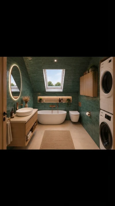 Wirtualna wizualizacja AI - Eco Ceramic Harlequin Green płytka ścienna 7x28  na ścianie