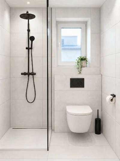 Wirtualna wizualizacja AI - Emil Ceramica Matera Stone Neutra White Silktech gres rektyfikowany 60x120  na ścianie