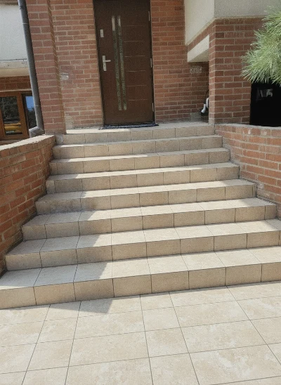 Wirtualna wizualizacja AI - Paradyż Viano Beige stopnica Prosta 30x30x0.85  na podłodze