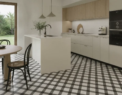 Wirtualna wizualizacja AI - Mainzu Ceramica Trinity Black gres 20x20  na podłodze