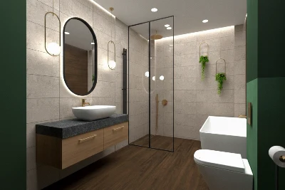 Wirtualna wizualizacja AI - Tubądzin Zimba Beige STR gres rektyfikowany 59.8x119.8x0.8  na ścianie