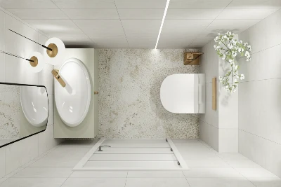 Wirtualna wizualizacja AI - Halcon Madox Blanco IO gres rektyfikowany 60x120  na ścianie