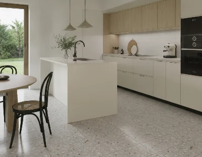 Wirtualna wizualizacja AI - Pamesa Ceramica Doria Greige gres rektyfikowany 60x120  na podłodze