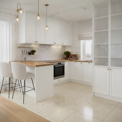 Wirtualna wizualizacja AI - Roca Ostuni Beige gres 60x60  na podłodze