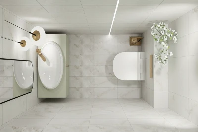 Wirtualna wizualizacja AI - Cicogres Toscana Perla gres mat rektyfikowany 60x120  na podłodze