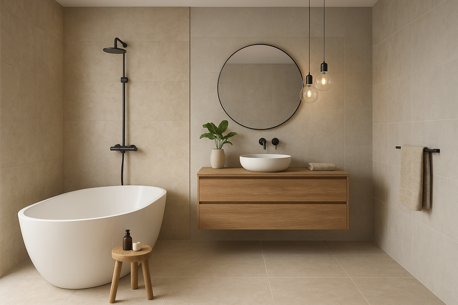 Beżowe płytki – które wybrać? Modne aranżacje kuchni i łazienki 2025